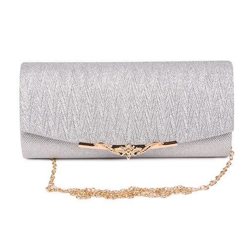 July's Lied Shiny Vrouwen Avond Bruiloft Clutch Bag Met Ketting Luxe Glitter Party Bridal Dames Handtassen Bolsa Mujer: silver