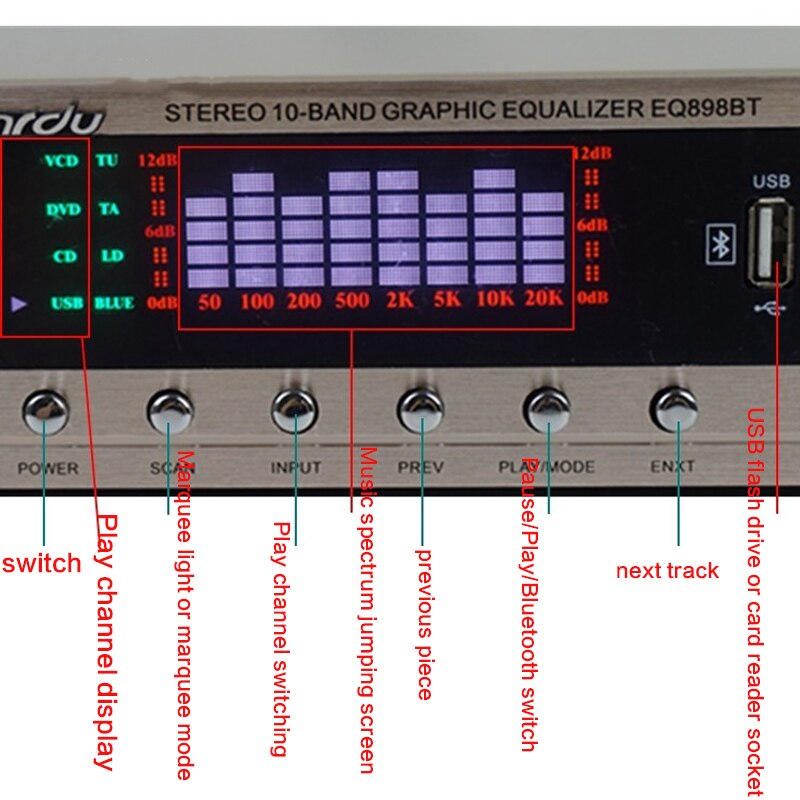 20-band Equalizer Home EQ Tuner Stage/KTV Card Bluetooth Lossless Stereo High School Bass Adjustment Equalizer Hifi Fever