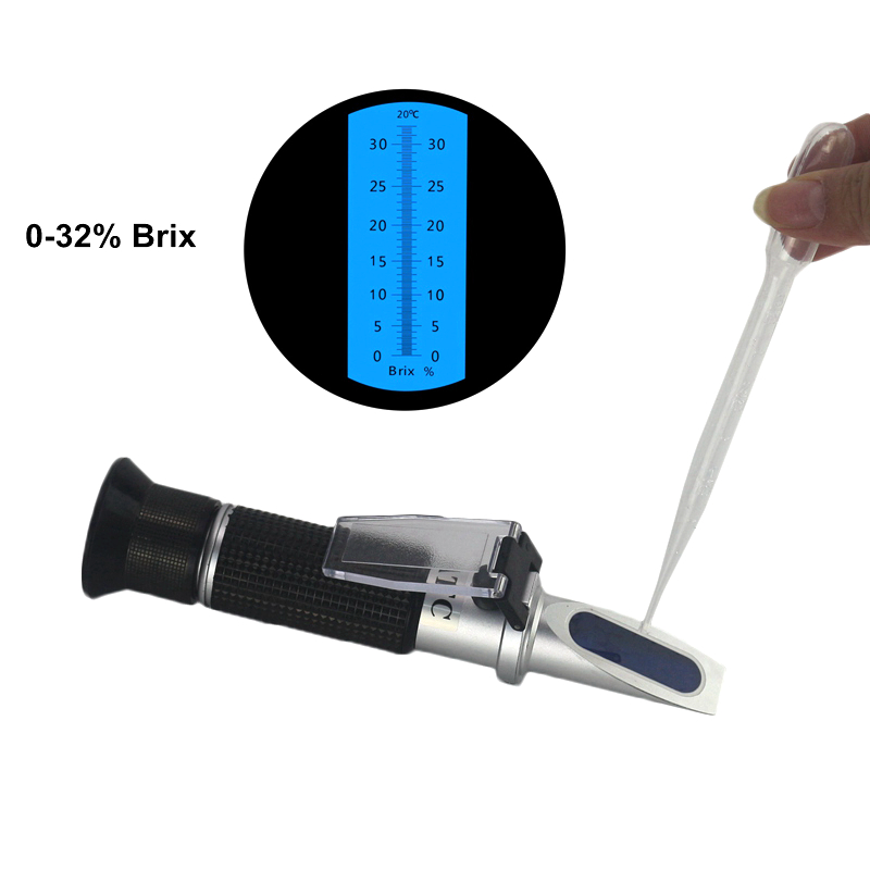 Refractómetro portátil de azúcar TTAKA7, refractómetro Brix, utensilios ópticos refractómetro ATC, probador de Brix 0-32%, sin venta al minorista