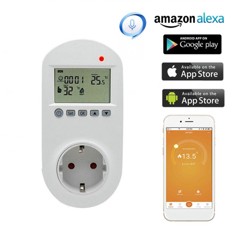 WiFi Plug-in Thermostat Socket Remote Voice Control Floor Heating Temperature Controller 16A 230V EU Plug