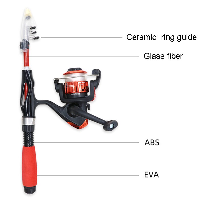 Fishing Rod Reel Set Pancing 1.1m EVA Handle Glass Fiber Telescopic 5 Sections Fishing Rod For Freshwater Beginner Fishing