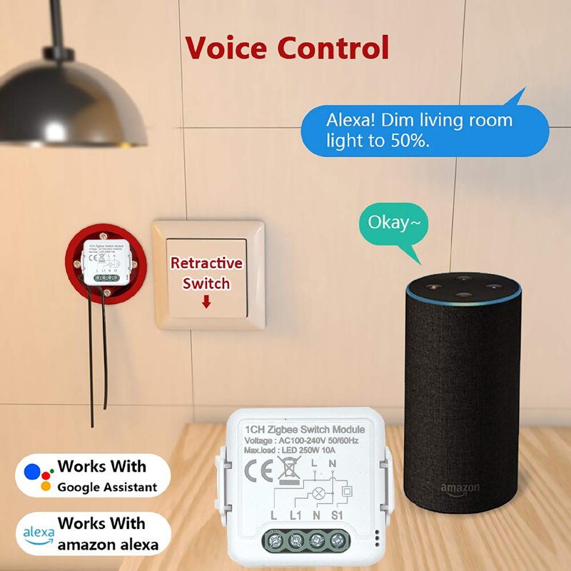 AUBESS Tuya Zigbee Smart Light Switch Module 1/2/3/4 Gang With 2 Way Control Smart Home Auto Breaker Work With Alexa Google Home