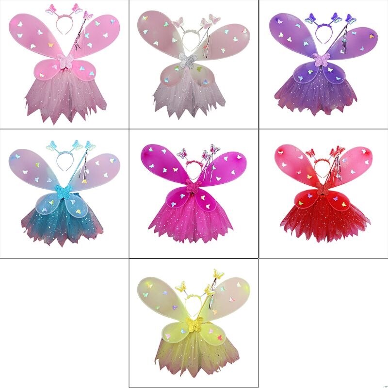 Søte barn kostymer ytelse rekvisitter gradient farge sommerfugl prinsesse englevinger fairy stick barn kle seg leker