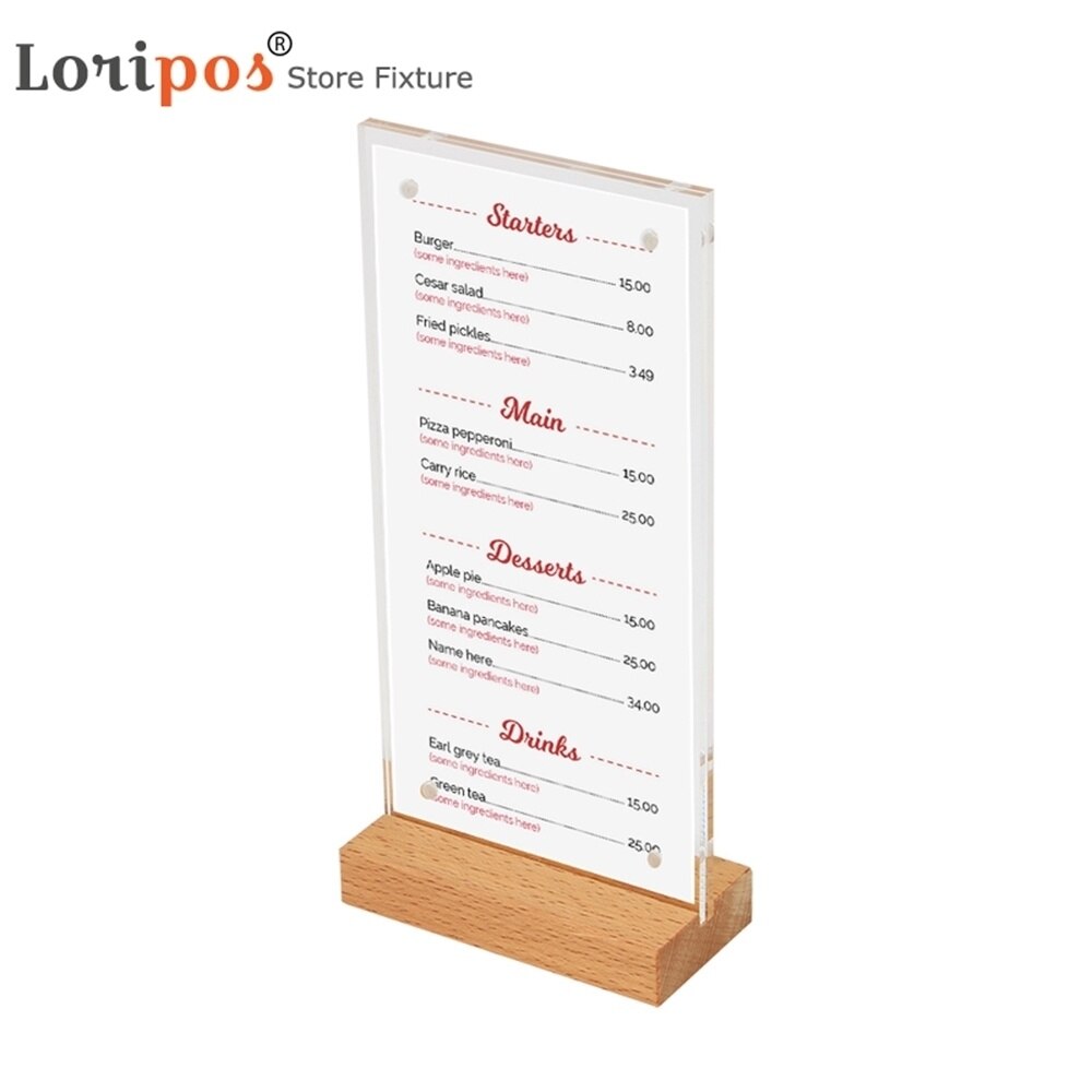 Soporte de madera para mesa A5, Base de señal para restaurante, biblioteca, cafetería, tienda de libros, mesa de acrílico vertical, menú de exhibición