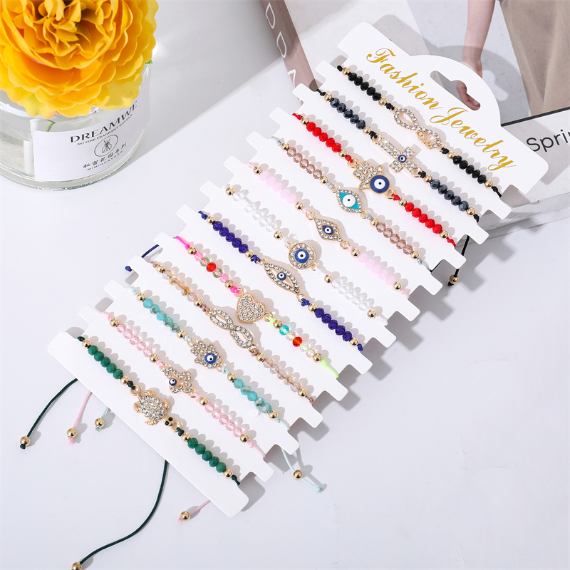 12 Stks/set Turkse Evil Eye Armbanden Set Rode Draad Enkelbanden Handgemaakte Bescherming Amulet Voor Vrouwen Mannen Lucky Wish Sieraden