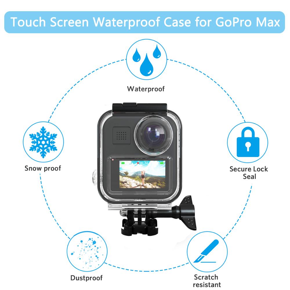 Hopcorner GoPro Max Touch-Screen Waterproof Housing Case 20M Underwater Diving Snorkeling Accessories Bracket for sea Advanture