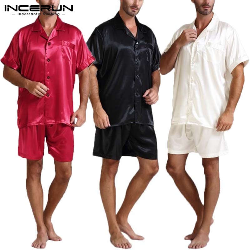 Herre silke satin pyjamas sæt blødt nattøj silke kortærmede toppe shorts herre pyjamas hjemmetøj jakkesæt sommer plus størrelse 5xl