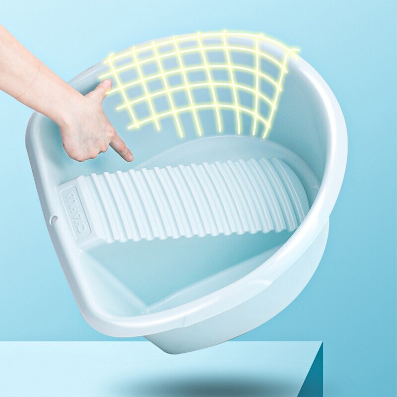 Plastic Laundry Basin Comes with Washboard Basin Thickened Washboard Washbasin Large Washbasin Student Basin Baby Laundry Basin: blue