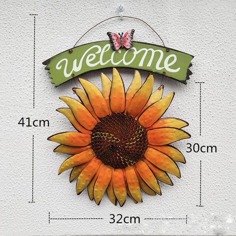 Handcrafts Vintage Metalen Vlinder Zonnebloem Welkom Teken Voordeur Decor Opknoping Outdoor Krans Decoratieve Deur Veranda Bar Cafe