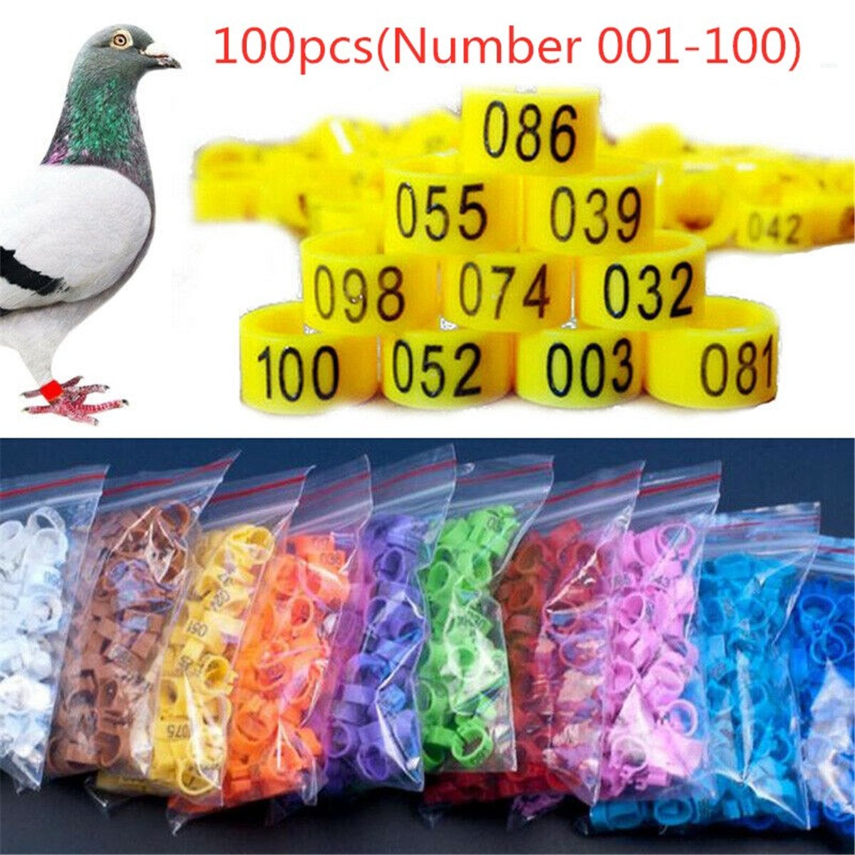 100Pcs Vogel Ringen Been Bands Voor Duif Papegaai Gevogelte Clip Ringen Nummer 1-100