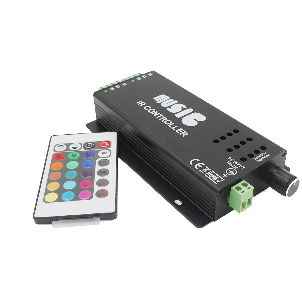12V 3/10/11/17/20/24/44 Key Controller Mini IR RF Remote RGB Single Color LED RGB Controller For 3528 5050 LED Strip Controller: Black24Key Music RGB