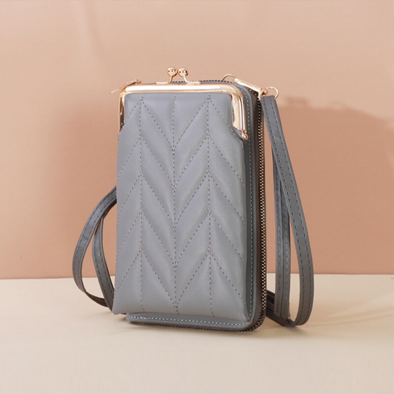 Clip Phone Pocket Shoulder Bag for Women Soft Pu Leather Female Small Crossbody Bags Ladies Messenger Purse Handbag: Gray