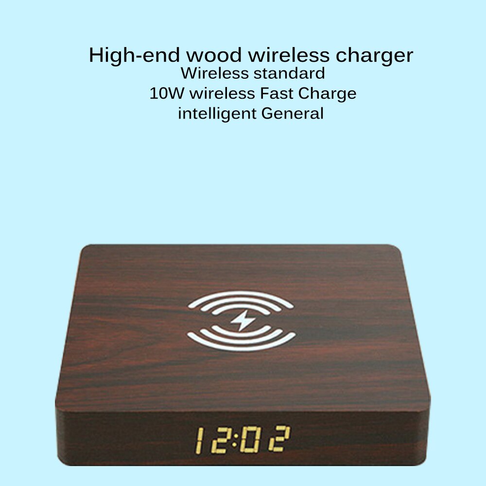 Modern Wooden Wood Digital LED Desk Alarm Clock Qi Wireless Fast Charger For iPhone for Samsung for Huawei Smart Phone