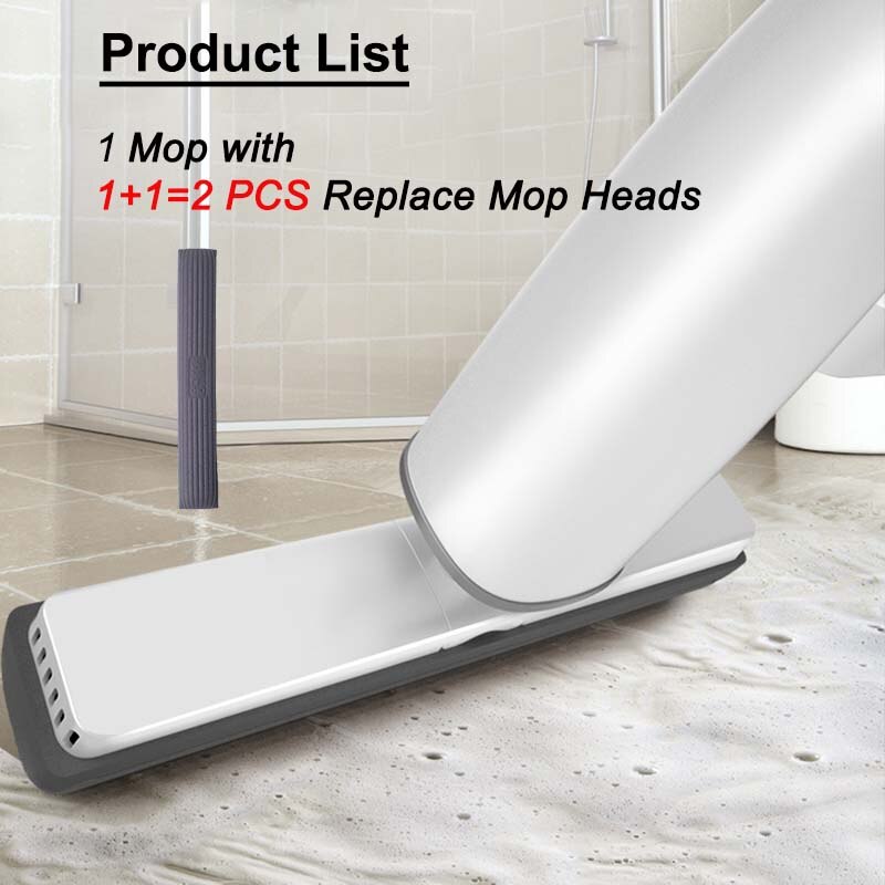 Automatic Self-Wringing Mop Flat Mop with PVA Sponge Mop Heads Floor Washing Mop for Bedroom Household Cleaning Tools: Mop with 2 Head