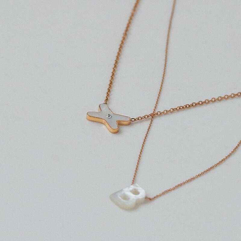 Zirkoon Natuurlijke Shell X Kruis Klavertje Vier Hanger Ketting Titanium Stalen Sieraden Vrouwen