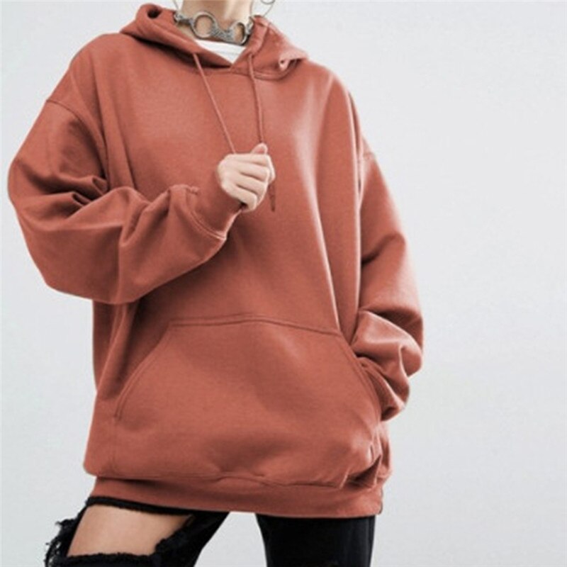 Hoodies dam tjockare varm mjuk enkla matchande fickor fritidströjor trendiga sweatshirts för kvinnor: Kamel / L