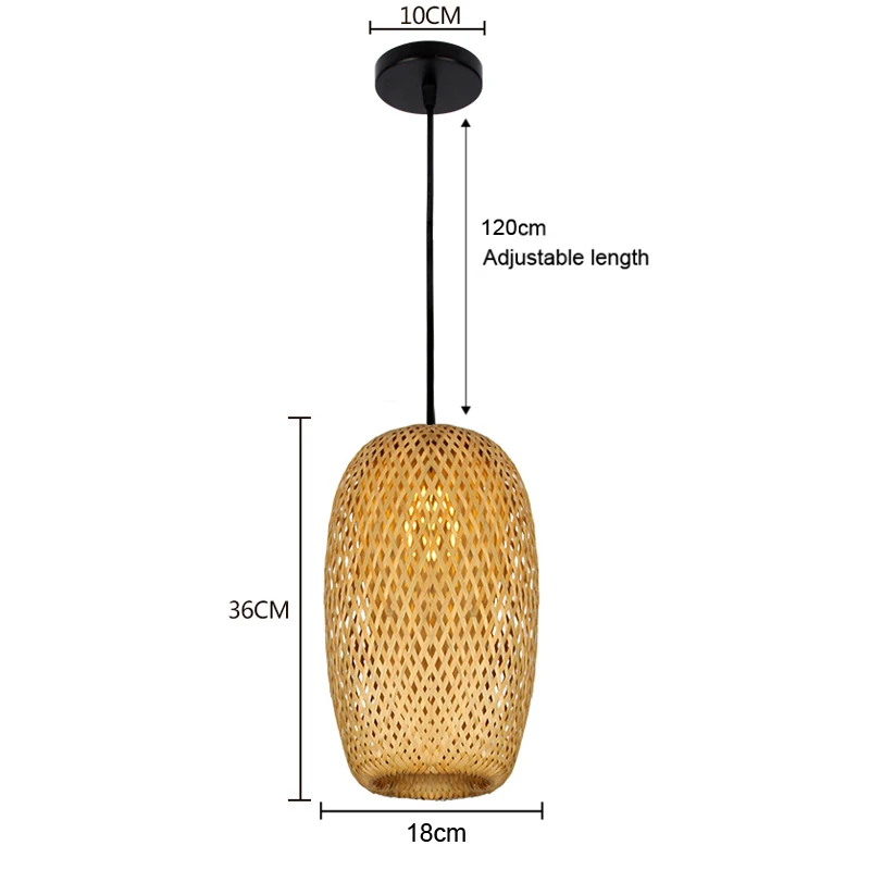 Lustre japonais en rotin de bambou naturel, lampes suspendues tissées à la main, abat-jour en osier, Suspension d'éclairage E27: Marron