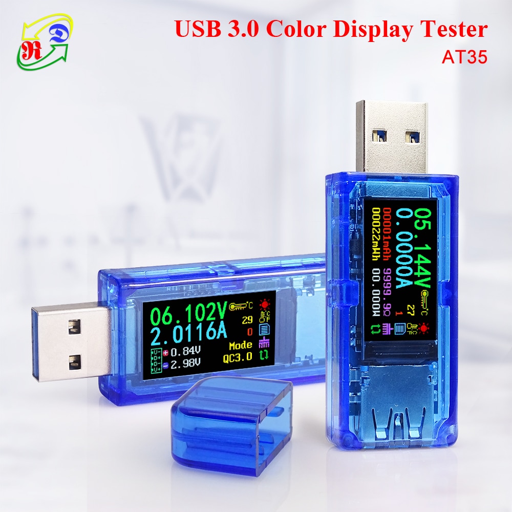 AT34 AT35 USB 3,0 farbe LCD Voltmeter Amperemeter Spannung Strom Meter Multimeter Batterie Ladung Power Bank USB Tester