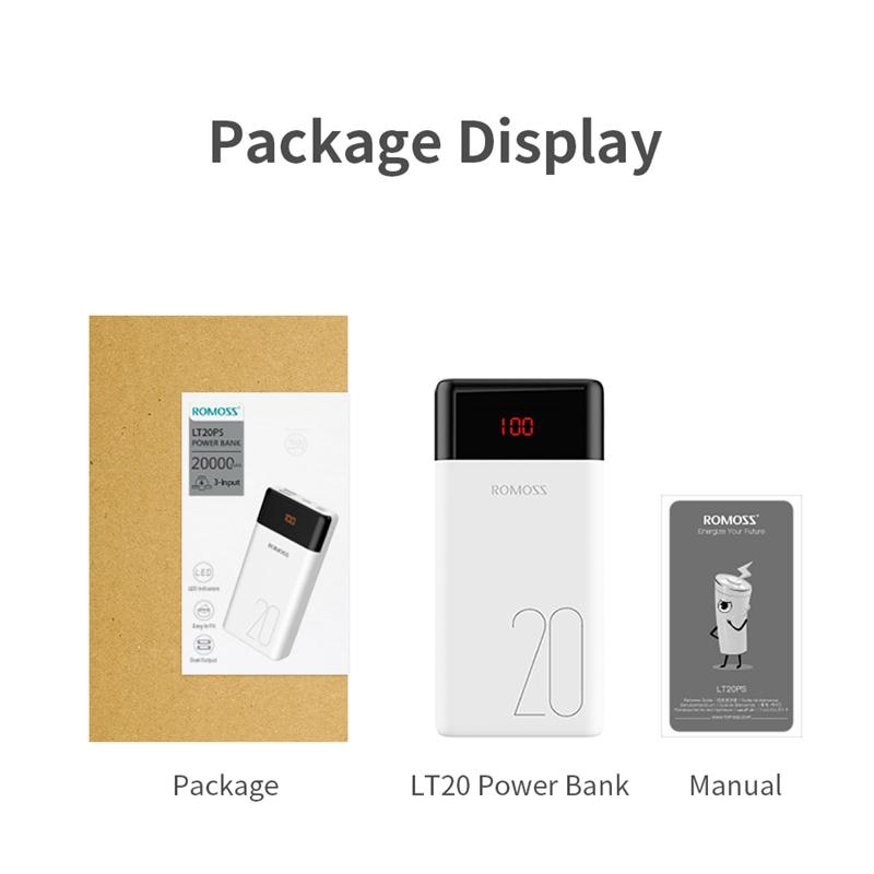 Romoss LT20PS 20000 Mah Power Bank Dual Usb Powerbank 20000 Mah Externe Batterij Met Led Display Voor Mobiele Telefoons Poverbank