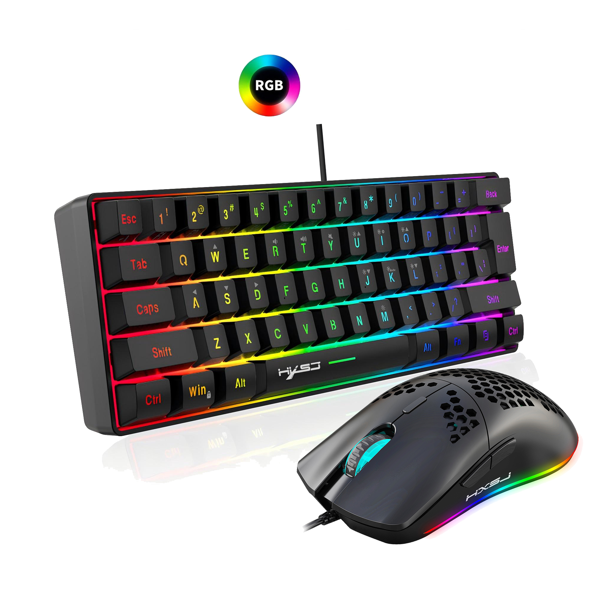 HXSJ 61-Tasten V700 RGB leuchtende mechanische Tastatur- und Mauskombinationen Gaming-Set für Computerspiele
