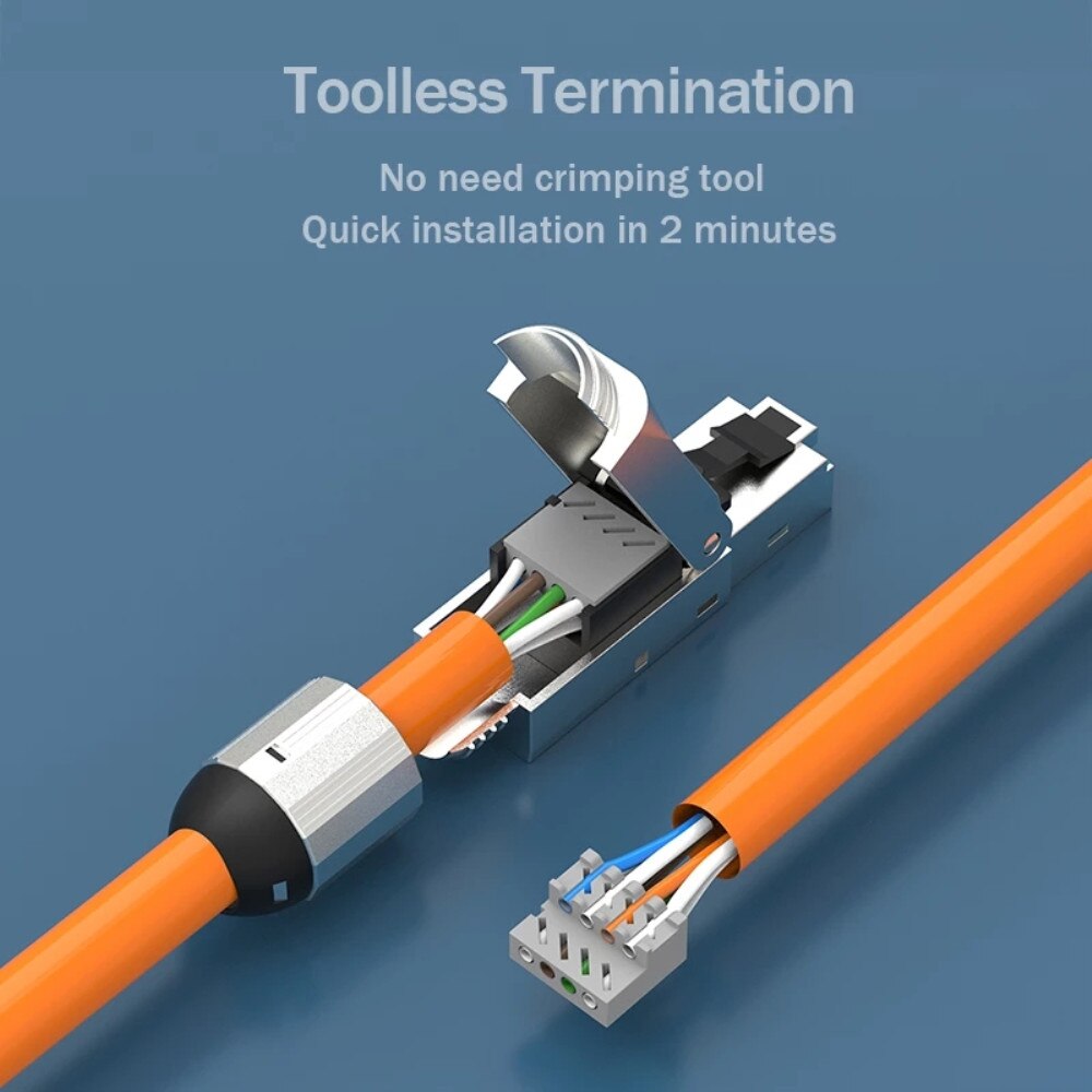 RJ45 Cat7 Cat6A Cat6 Termination Ethernet Plug Tool-Free Shielded Connector Modular Adapter RJ 45 Socket Terminal 22/23AWG Line