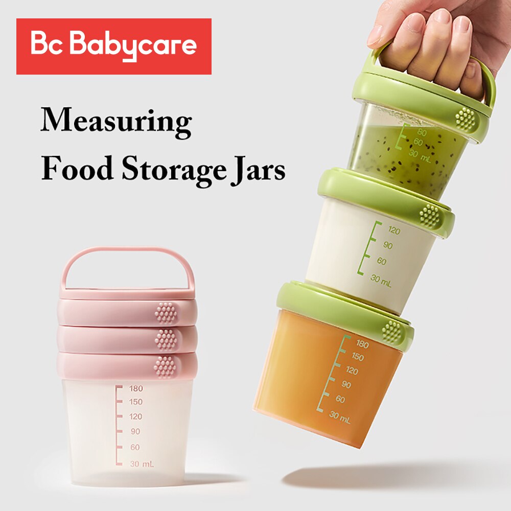 Bc Babycare-tarros de almacenamiento de alimentos para bebé, caja apilada de PP pequeños a prueba de fugas, reutilizable, con tapas, 3 piezas, 2,7/4,1/6,1 oz