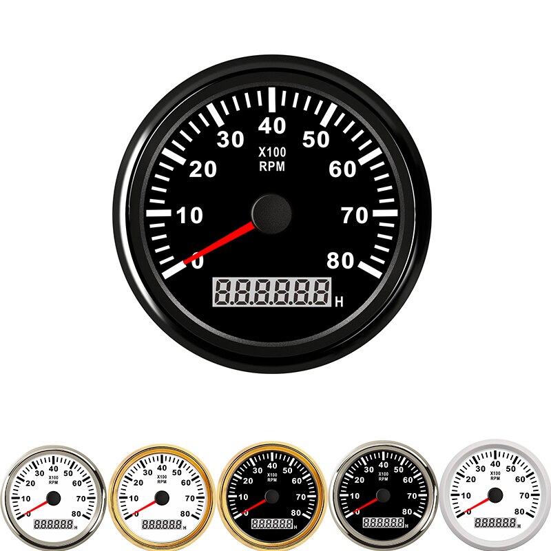 85mm Tachometer Auto Boot Tacho Sensor Marine Tacho Meter mit LCD Betriebsstundenzähler 8000 RPM Boot Tachometer 12V/24V Rot Hintergrundbeleuchtung