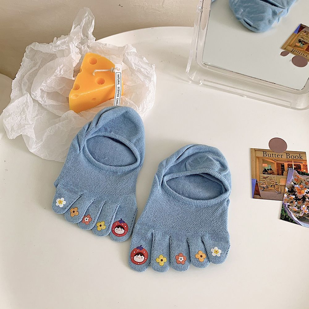 Calcetines de cinco dedos con personalidad para mujer y niña, medias elásticas invisibles antideslizantes con dibujos animados y flores: M