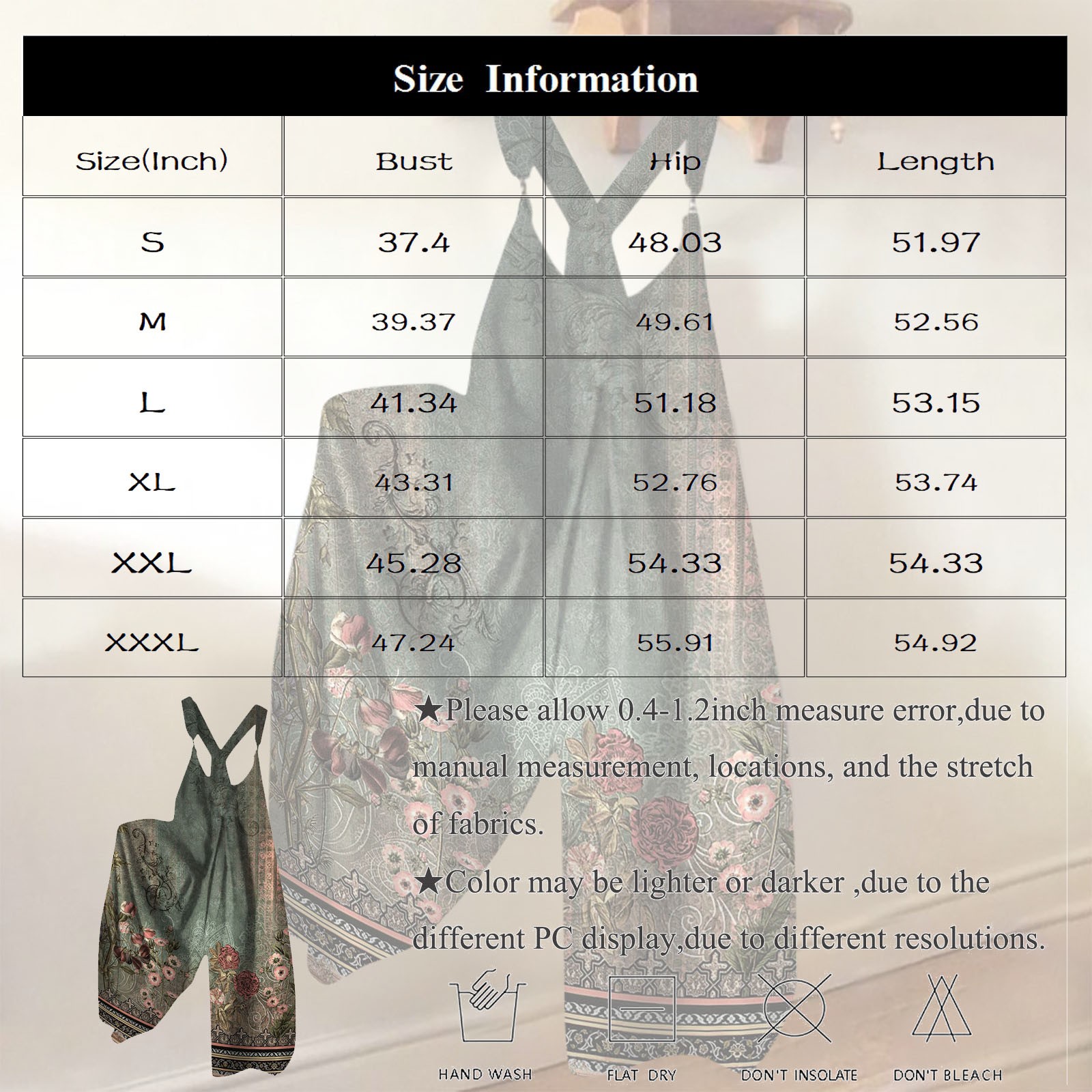 Brede overalls til kvinder, afslappet, løse ærmeløse jumpsuits med retroprint, metalknapper, lange bukser med lommer