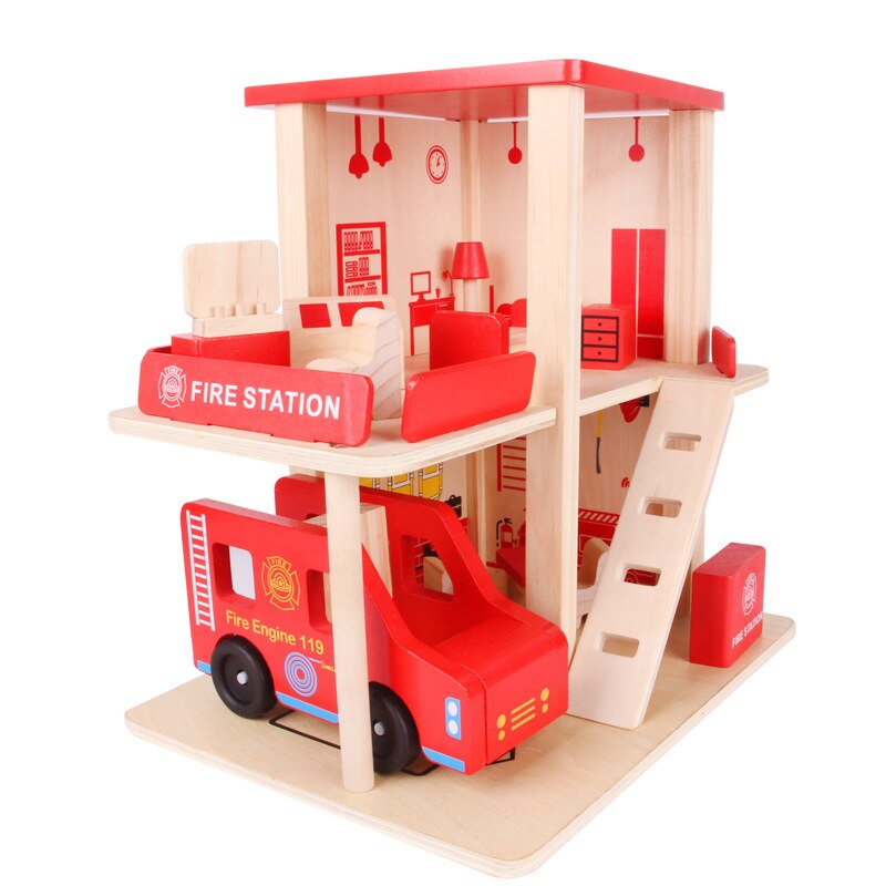 1Set Children's Wooden Simulation Parent-child Toy Play House Wooden Parking Lot Simulation Model Toy