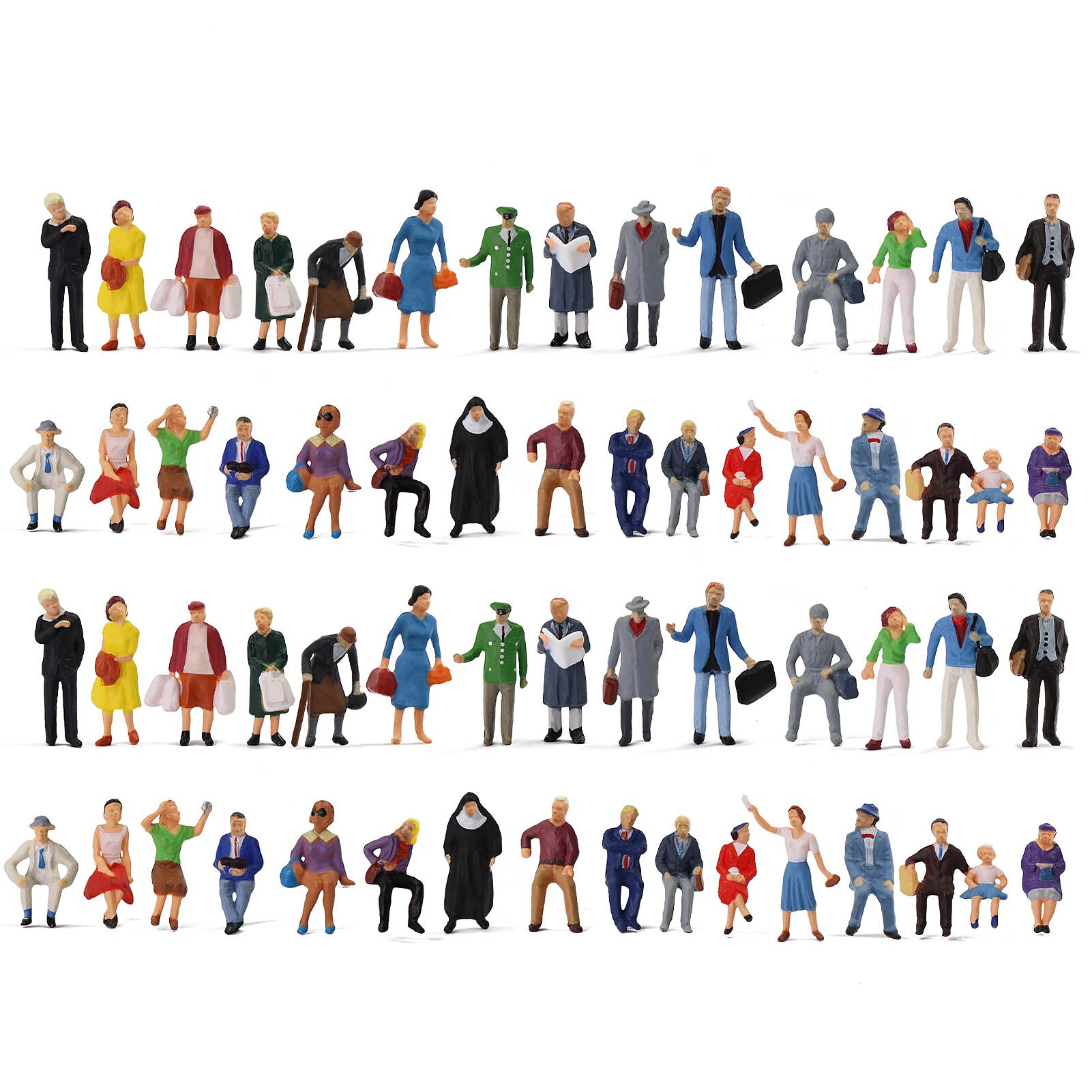 Figuras de personas de pie sentado, escala HO, escala 1:87, modelo de pasajeros, Kit de construcción, P8721, 30 Uds./60 uds.: 60pcs