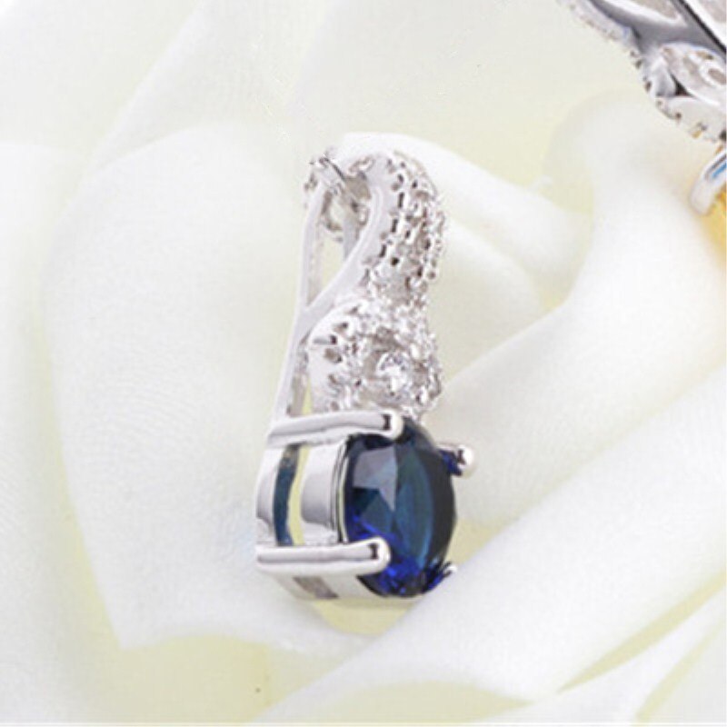 CC Trendy Jewelry Necklaces Pendants For Women Silver 925 Cubic Zirconia Round Blue/Yellow Stone Bijoux Femme No Chain CCN259: Blue