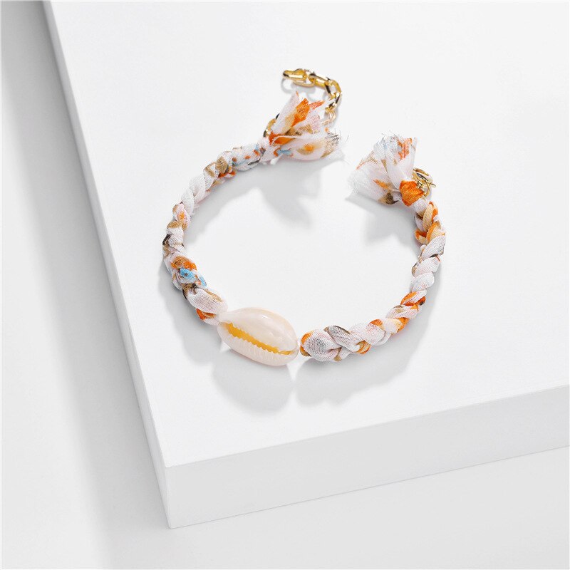 Boho Bohemian Braided Fabric Bracelet Summer Vocation Shell Bracelets for Women