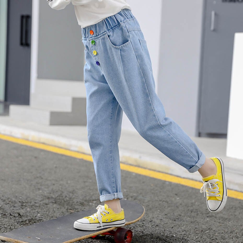 Grandes filles jean coloré bouton jean enfants fille adolescent jean enfant Style décontracté enfants jean vêtements 6 8 10 12 14