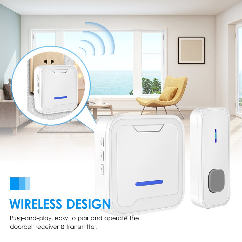 Wireless Doorbell Set 300M Waterproof Doorbell Transmitter 55 Ring Tones Household Remote Control Music Doorbell Receiver