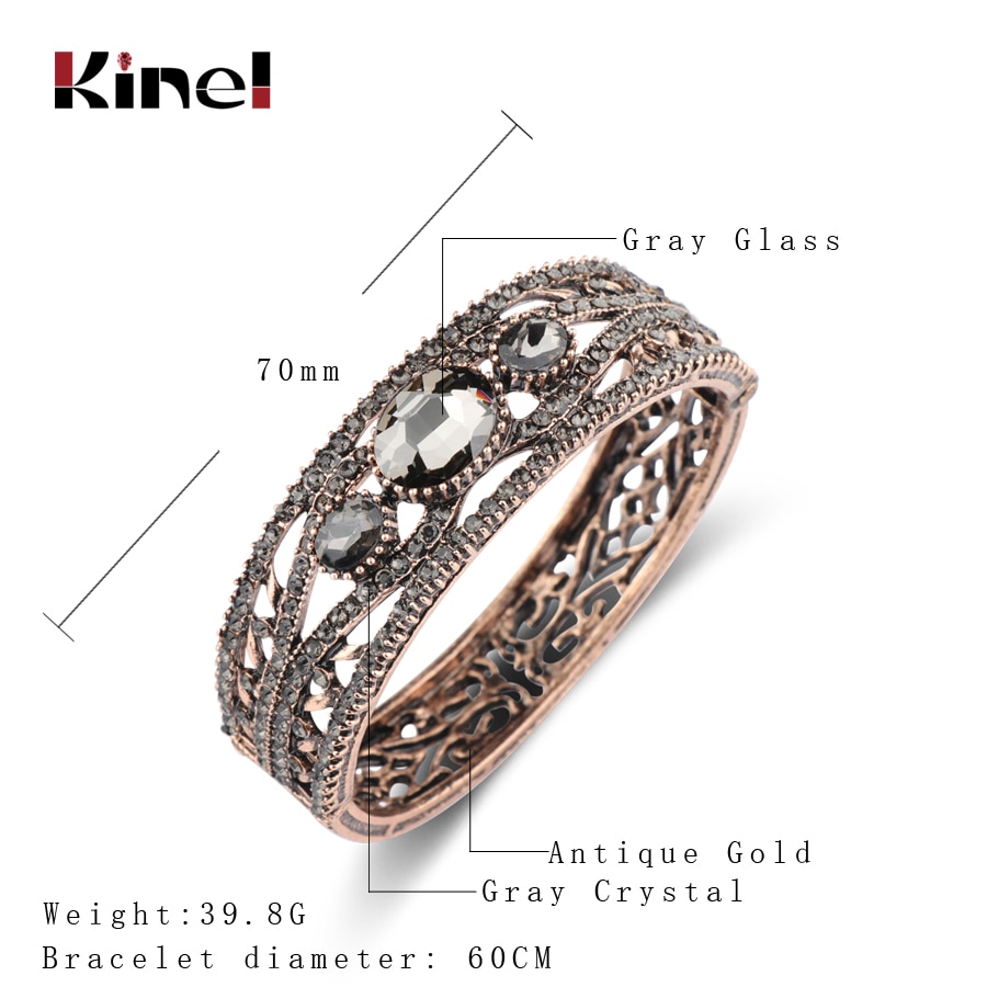 Kienl Della Boemia di Strass Grigio Braccialetti Dei Monili Dell&#39;annata Oro Antico Della Lega di Colore Donna di Cristallo Del Polsino Dei Braccialetti 2018 Nuovo