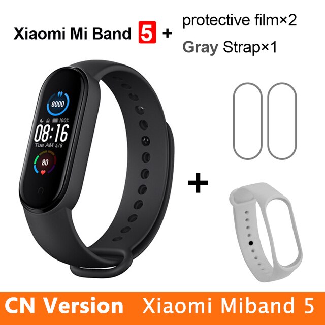 Xiaomi Mi Band 5 Smart Uhr AMOLED Miband 5 Smartband Fitness Traker Bluetooth Sport Wasserdicht Armband APP Globale Version: CN Gray N 2Flim