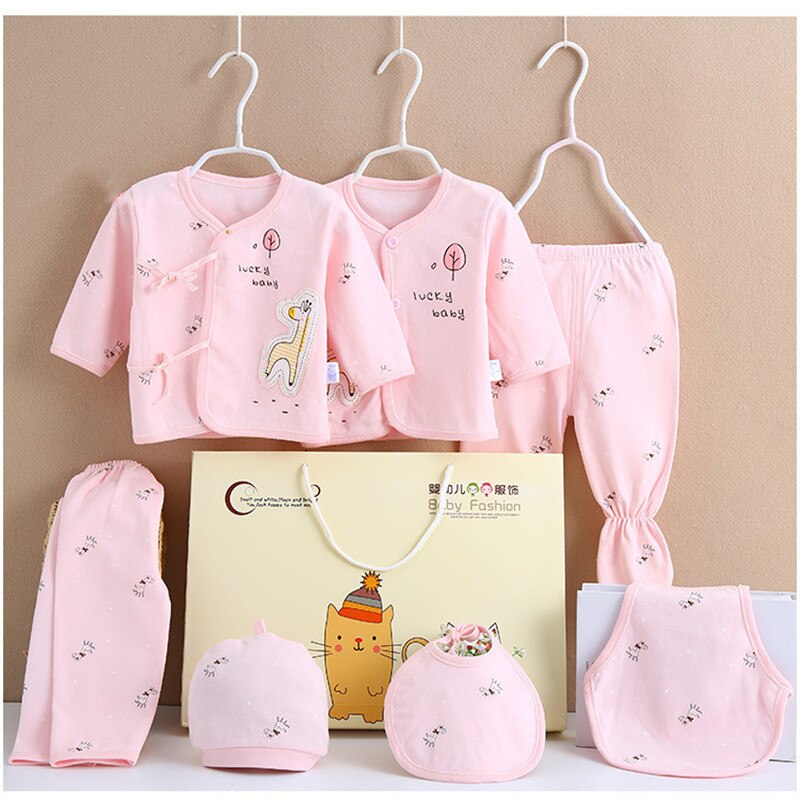 (7 pçs/set) 0-6M Roupas Bebê Recém-nascido Conjunto presente Do Bebê Menino/Menina Roupas 100% Algodão Grooming & Kits de cuidados de Saúde, Frete Grátis 207082: Rosa