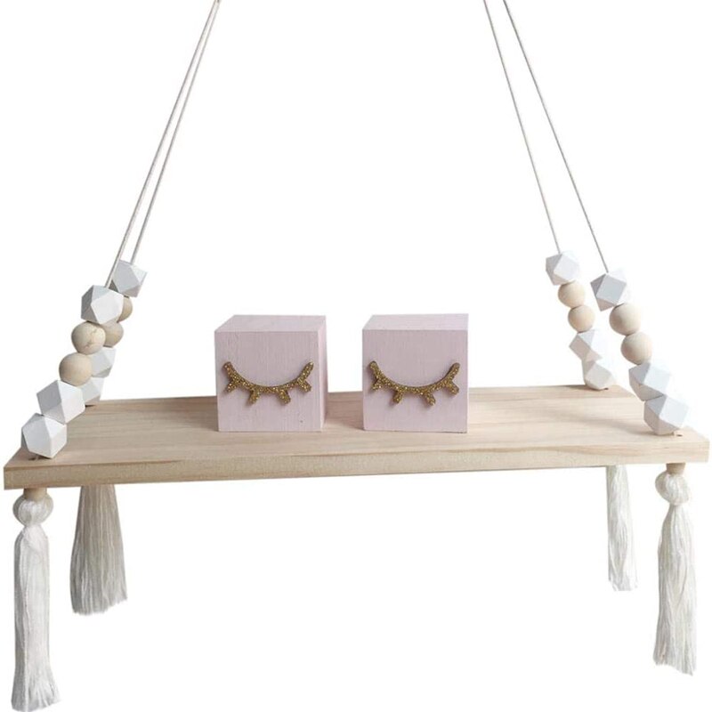 Wall Hanging Shelf, Set of 2 Cotton Rope Floating Shelves for Wall, Wood Organizer to Decorate Living Room/Bedroom