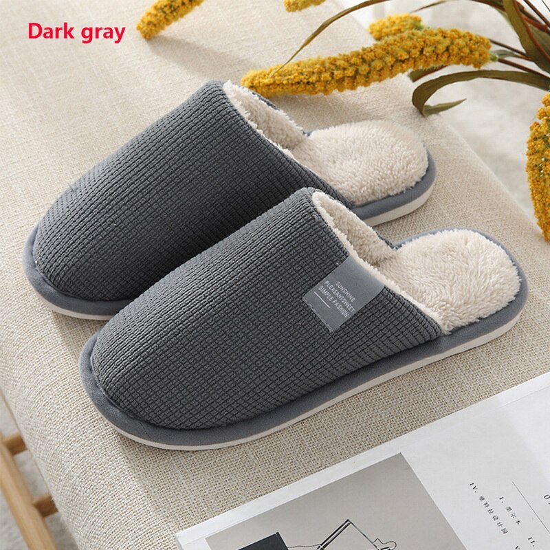 Women Indoor Slippers Warm Lovers Home Slipper Anti Slip Autumn Winter Shoes Household Floor Soft Indoor Flat Cotton Home Shoes: dark grey / 44-45