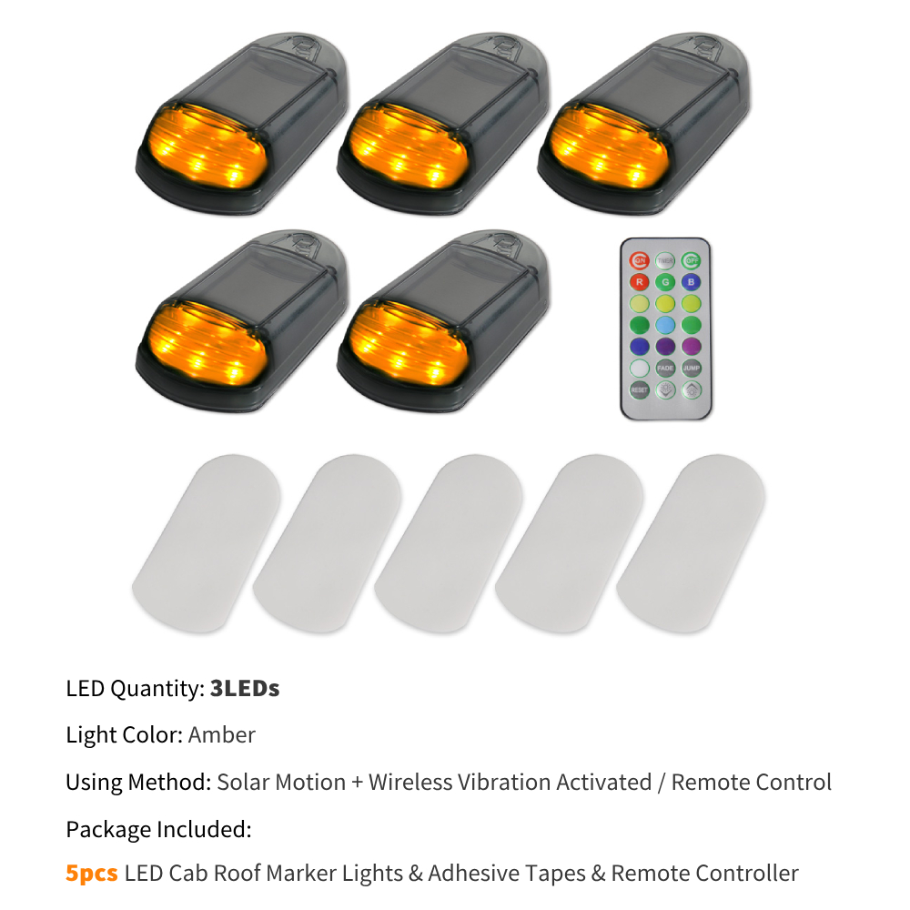 5 uds luces de cabina con energía Solar para camión 3/12LED F150 luces de cabina inalámbricas luces de techo para camioneta Dodge Ram luz de ratón de techo: Transparente