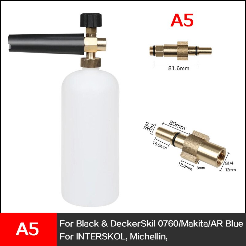 Générateur de mousse pour karcher avec différents types adaptateurs de filetage mâle buse de mousse de neige pistolet savon moussant voiture huter générateur de mousse: Argent
