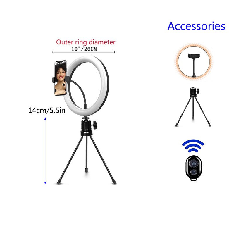 Led Selfie Ring Licht Cirkel Vullen Licht Dimbare Lamp Trepied Make Fotografie Ringlicht Telefoon Standhouder Statief: Type1-10in light