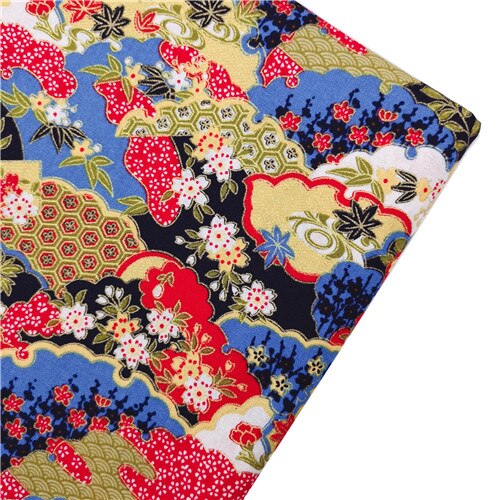 Mantel para coser DIY, colchas hechas a mano, decoración de algodón para el hogar, estampado reactivo de satén, estilo bronce, flor de ciruela, tela de gatos: half yard / NO.13