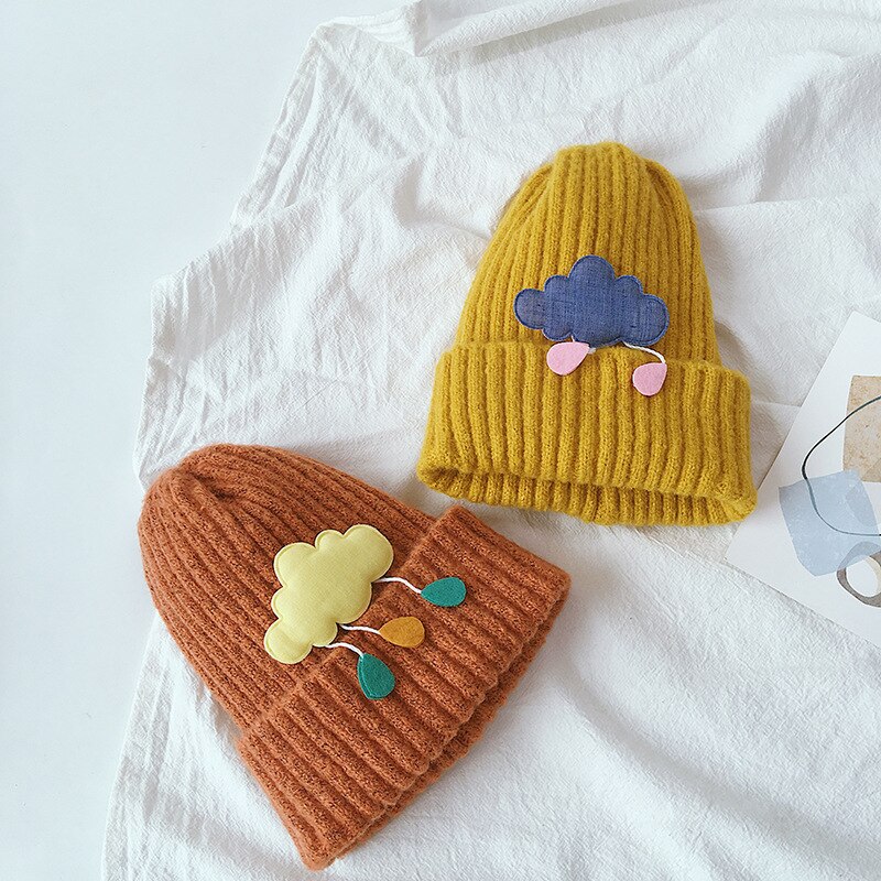 Herfst winter baby mutsen kinderen jongens meisjes mooie wolken gebreide muts effen kleur warme mutsen