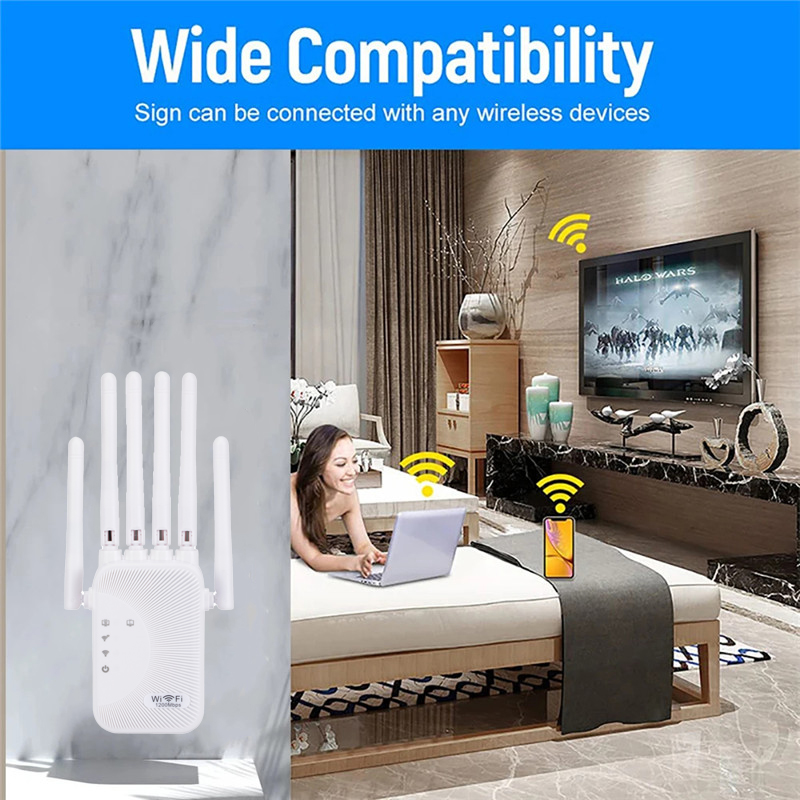 1200Mbps WiFi Repeater Wireless Extender Dual Band 5GHz&2.4GHz Network Amplifier 802.11AC Wi Fi Router Signal High Gain Antennas