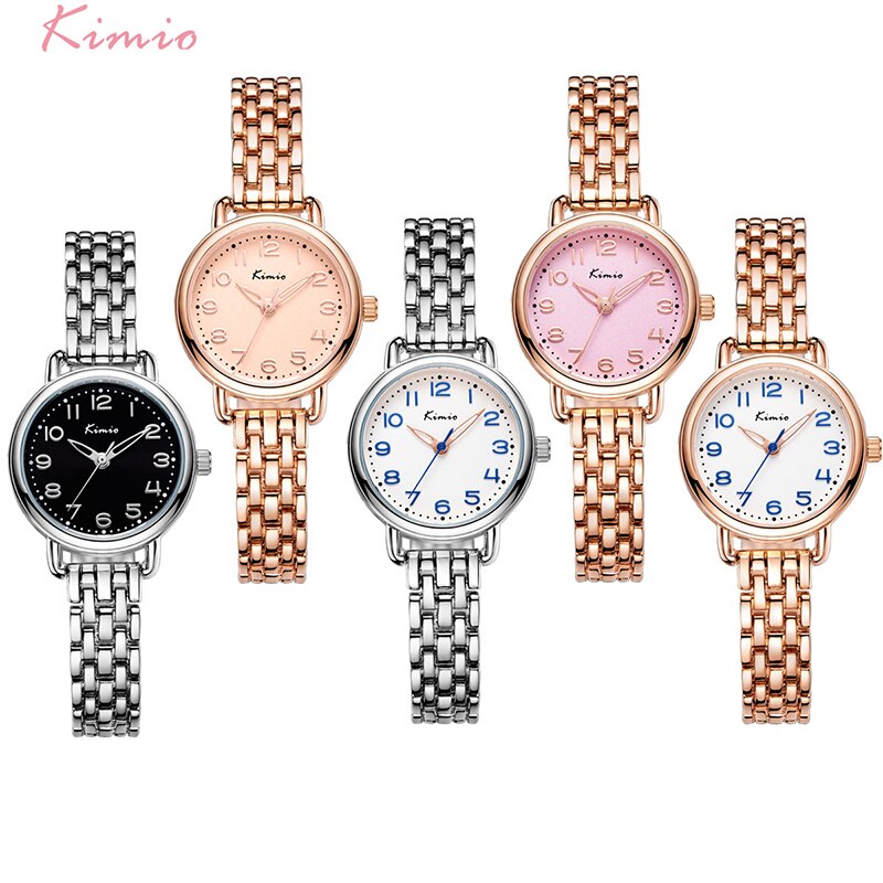 KIMIO Women Bracelet Watches Luxury Fine Stainless Steel Ladies Watch Rose Gold Color Dress Wristwatch With Box