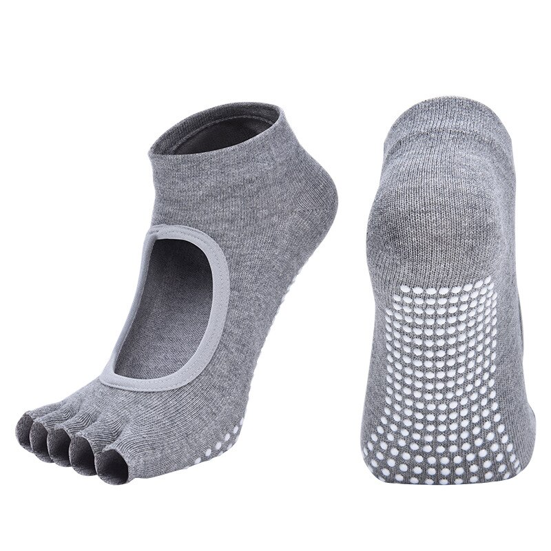 Breathable Backless Five Toe Yoga Socks Women Anti-slip Silicone Cotton GYM Dance Ballet Pilates Ladies Sports Slippers: Gary