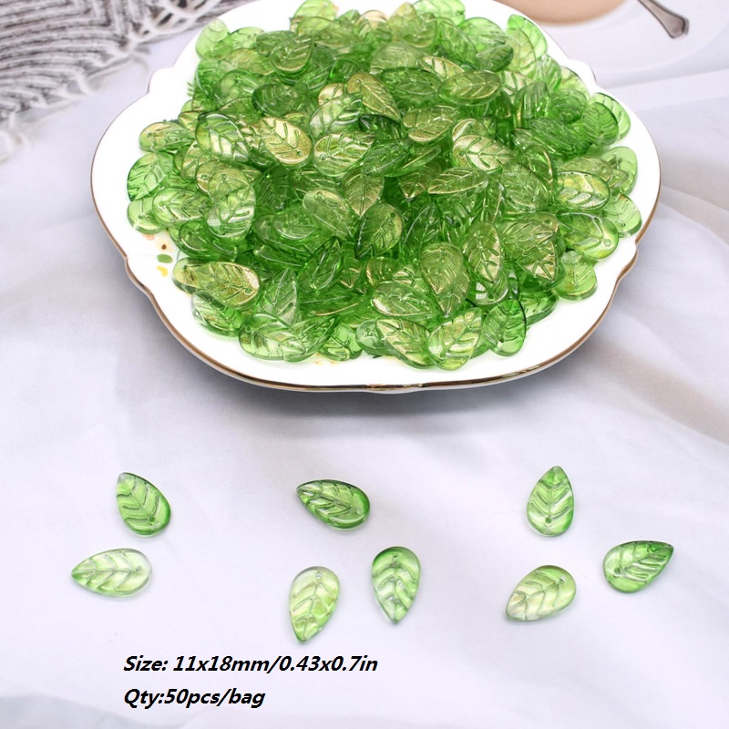 11x18mm 50pcs/Bag Green Glass Tree Leaves Charms Leafs Beads Pendants For Jewelry Making Handmade Glass Crafts Bracelet Earring: Pure Gold Color