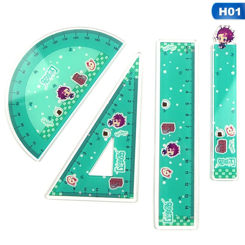 Regla de dibujo acrílico, 4 unidades por juego, regla triangular geométrica, transportador de enderezamiento, una variedad de reglas: H01